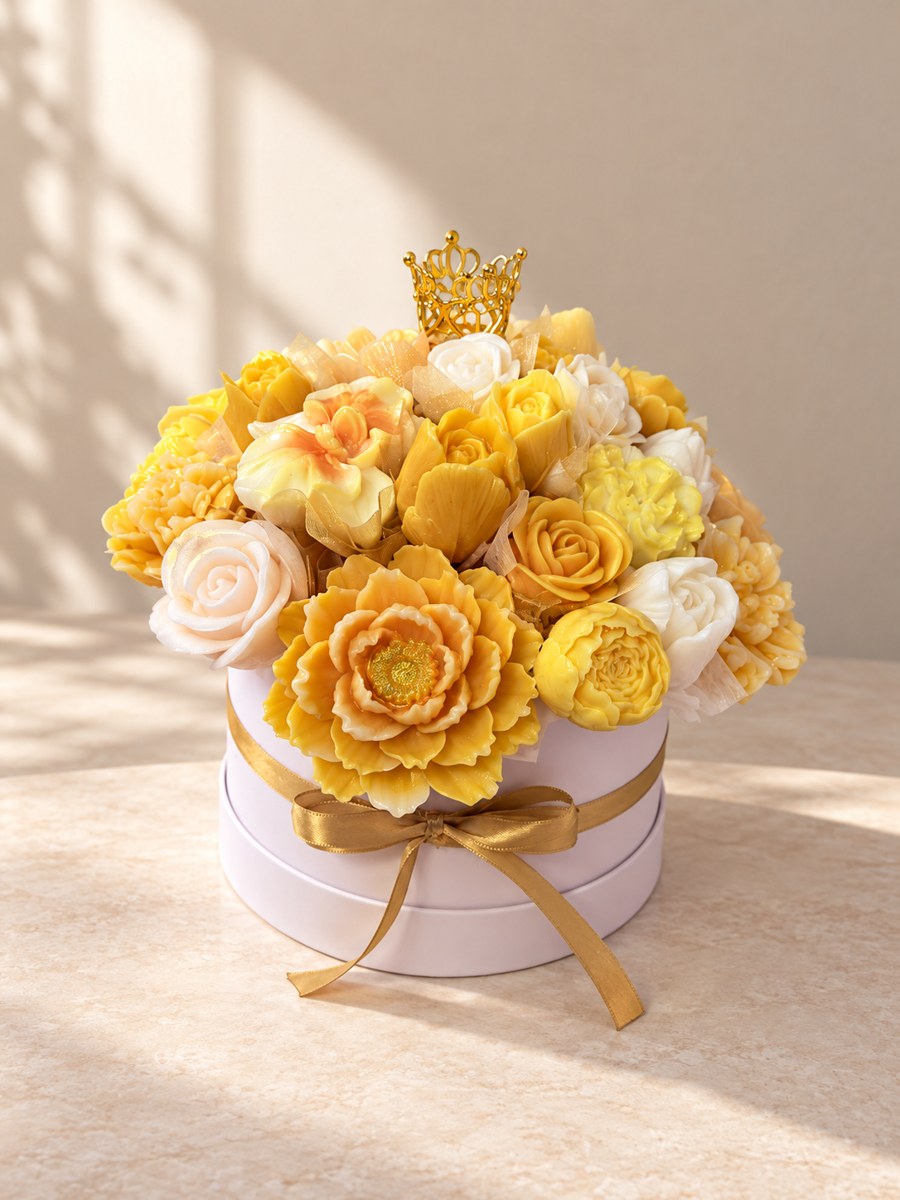 Arreglo de velas florales amarillas de FlameArt